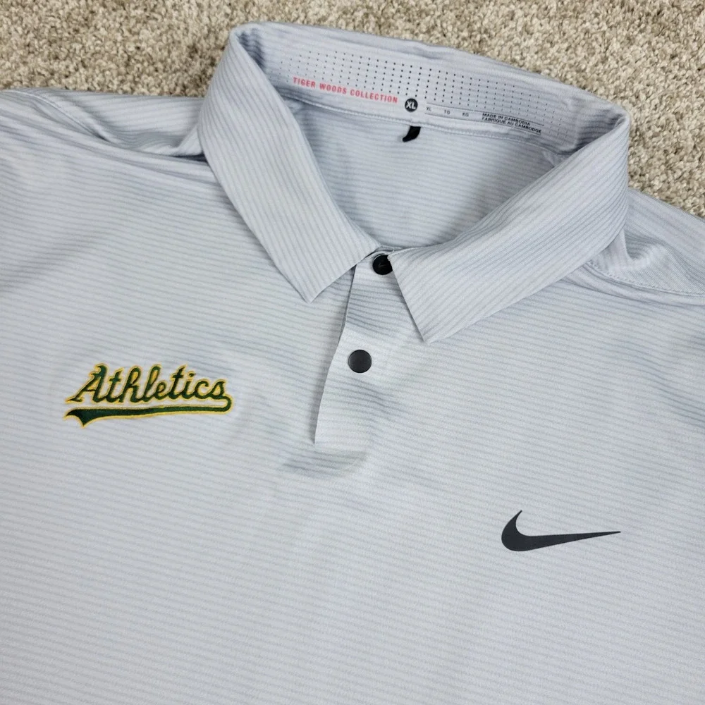 Nike Tiger Woods Collection Athletics Mens XL Gray Striped Performance Polo